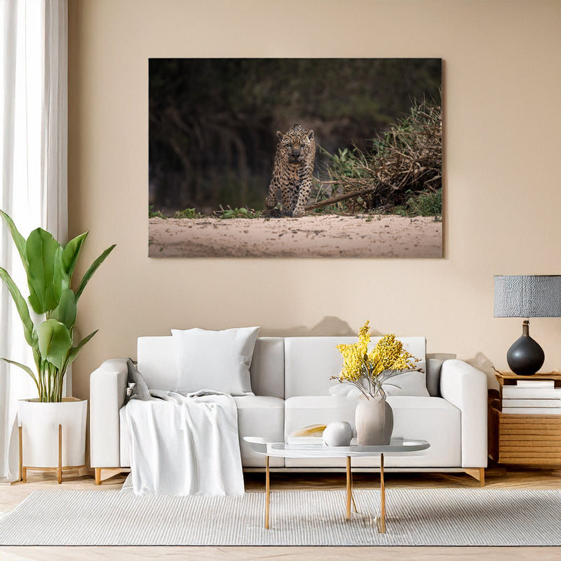 Modernes Wohnzimmer mit Leinwand mit einem Jaguar